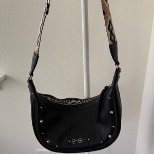 Jessica Simpson Black Shoulder Bag with Patterned Strap